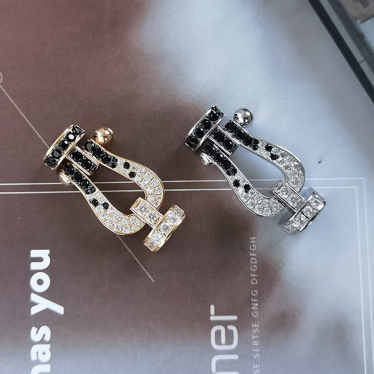 [GALE]Pave Gemstone Love &Force Large Horseshoe Diamond Duo Bracelet Stack Set