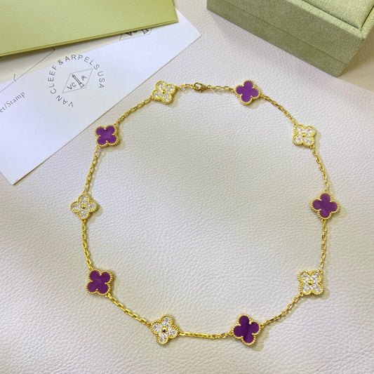 [NOVO]CLOVER 10 MOTIFS LILA VIOLETT DIAMANT-KETTE