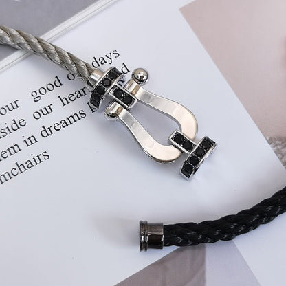 [GALE]FORCE LARGE HORSESHOE BLACK DIAMOND BRACELET SILVER