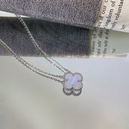 [GALE]CLOVER 15MM BLUE CHALCEDONY NECKLACE SILVER