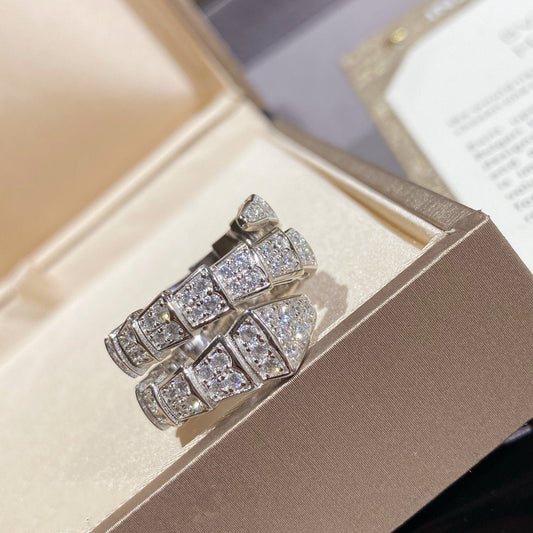 [GALE]SERPENTI DOUBLE RING SILVER DIAMOND PAVED