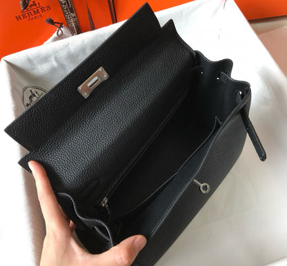 HM KELLY 28CM BLACK TOGO SILVER HARDWARE