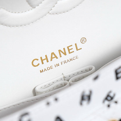 24s flap bag white calfskin multi logo gold hardware