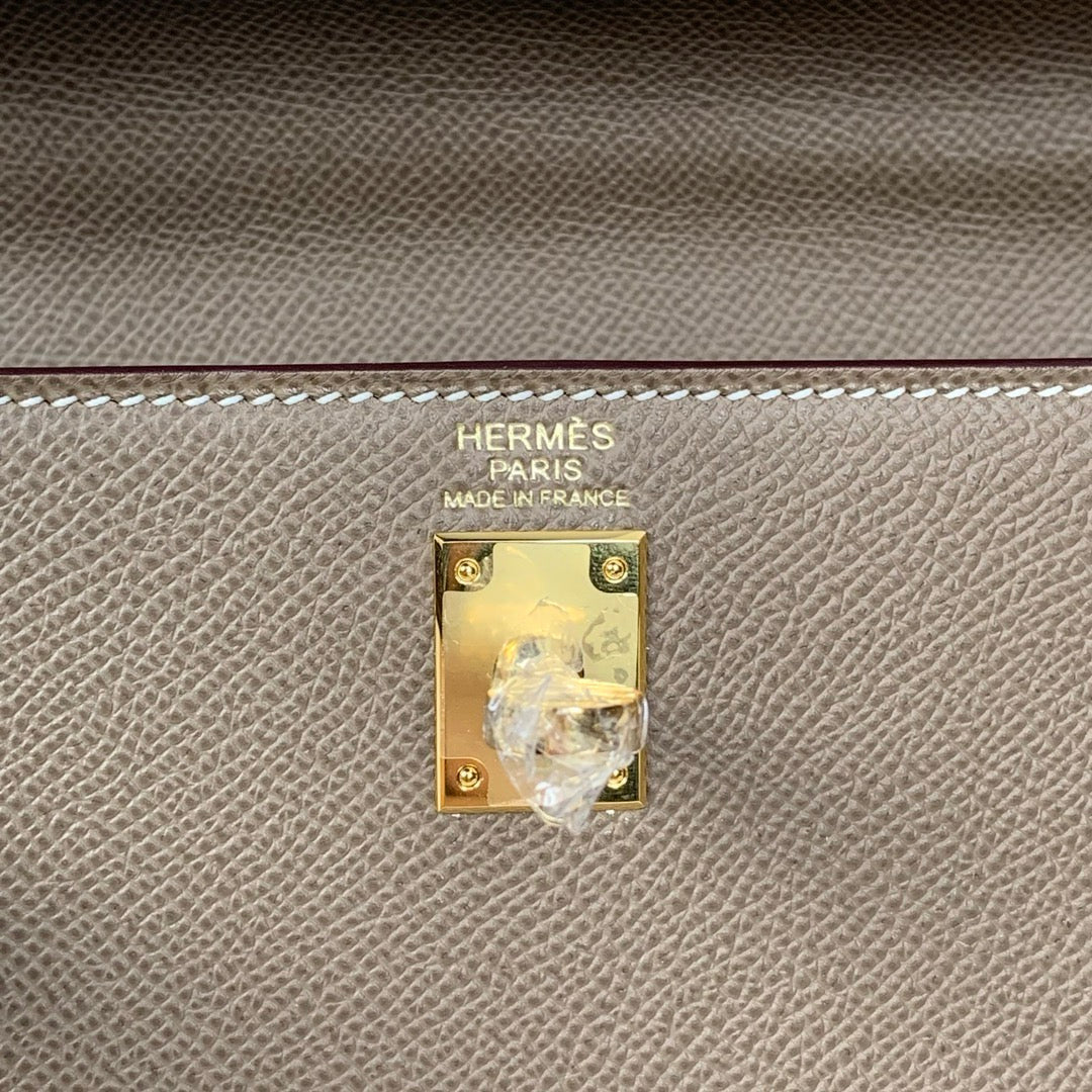 HM KELLY 28CM ETOUPE EPSOM GOLD HARDWARE