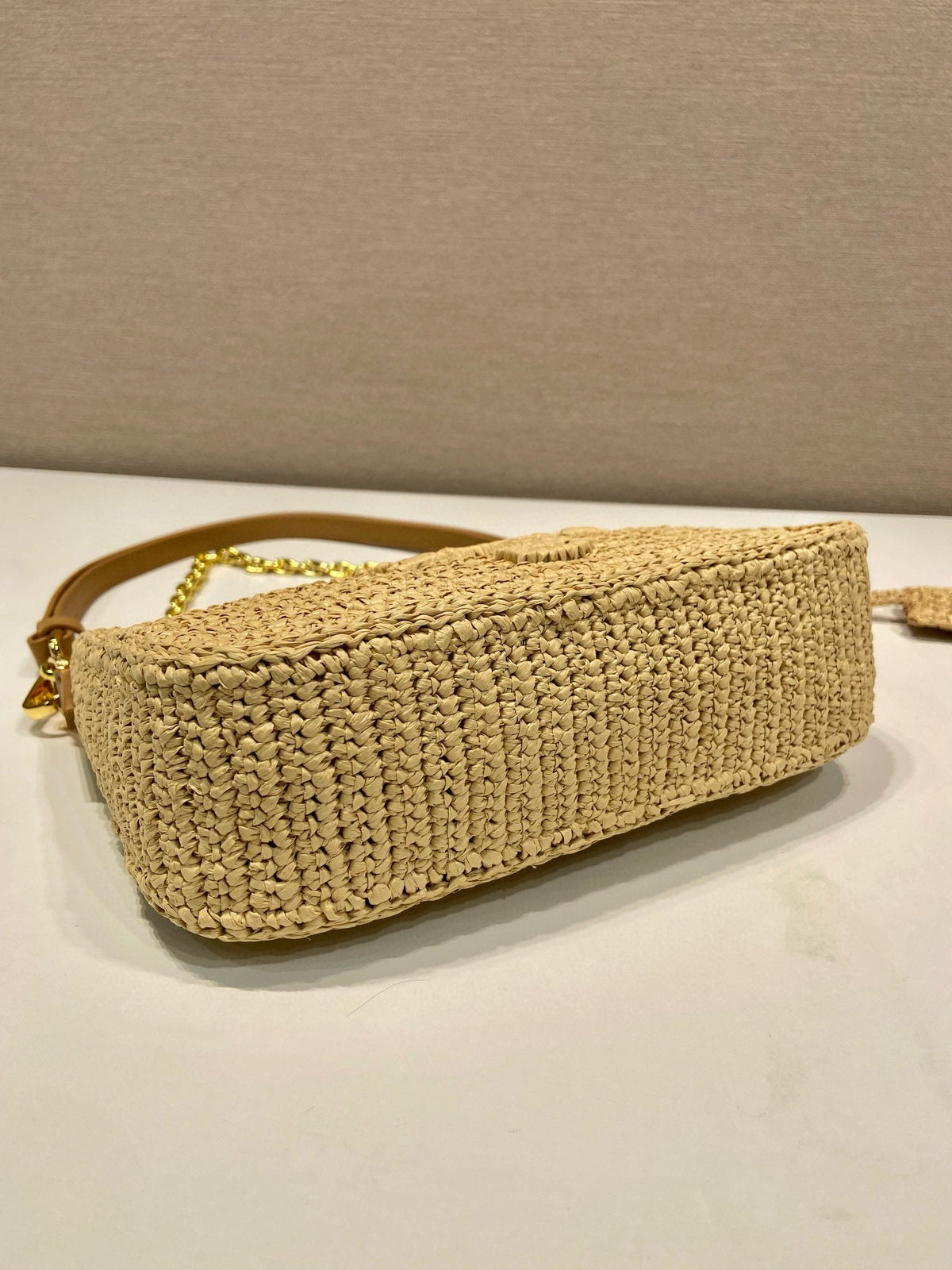 Pra Re-edition crochet mini-bag 22cm beige leather best version