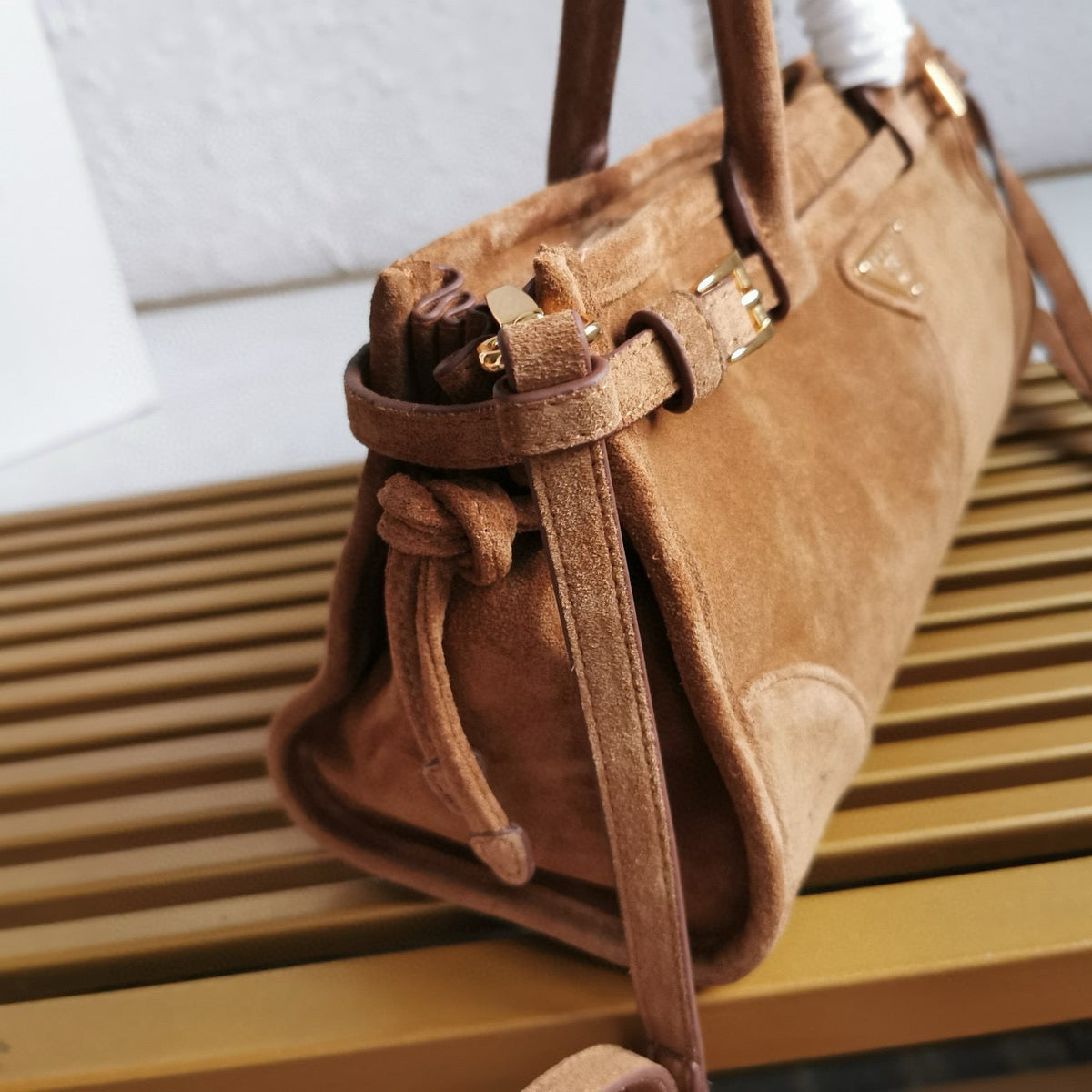 pra medium 32cm brown suede tote bag