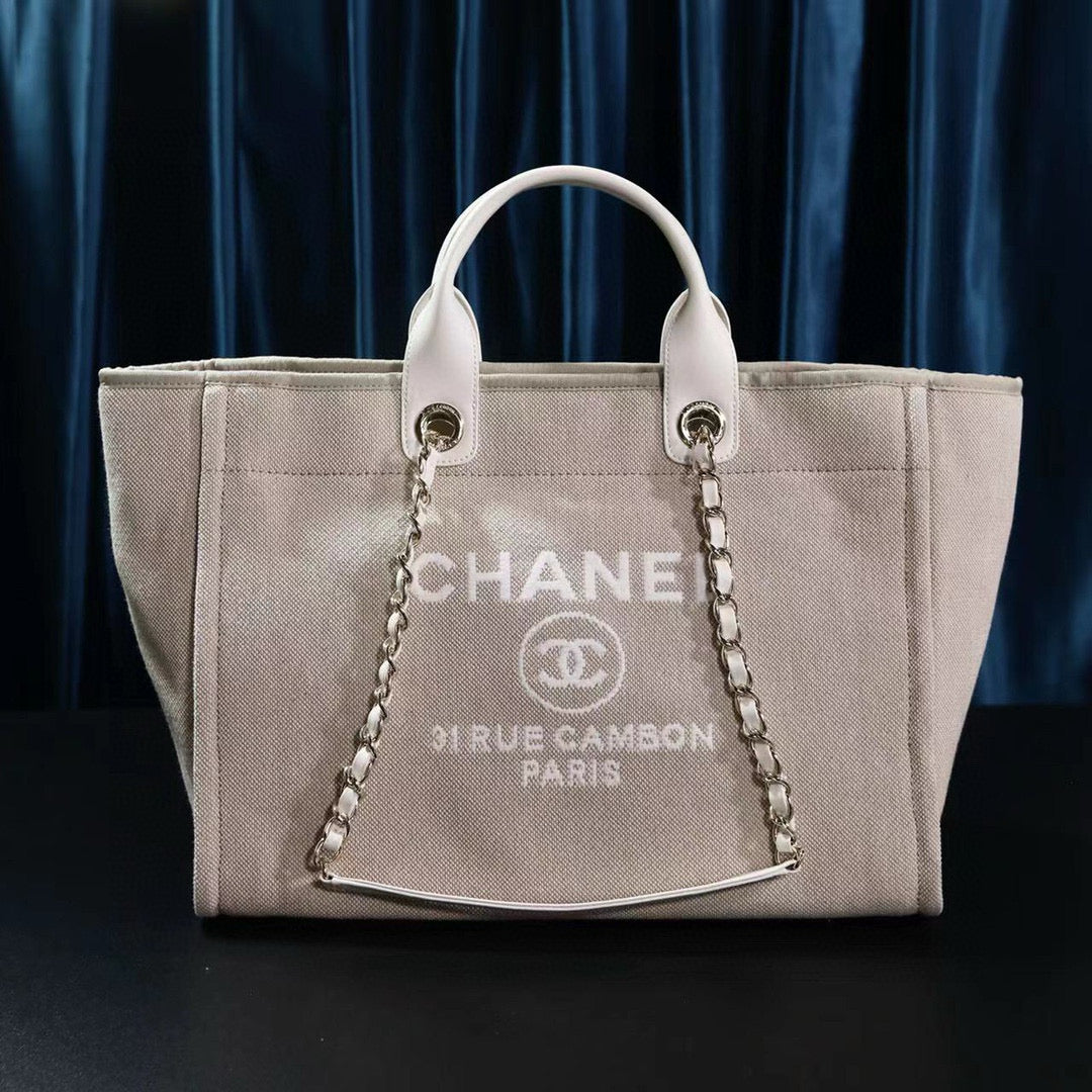 CC DEAUVILLE TOTE BAG 39 IN DARK BEIGE CANVAS