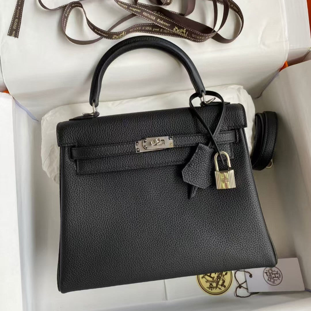 HM Mini Kelly 20cm Black Togo Leather Silver Hardware