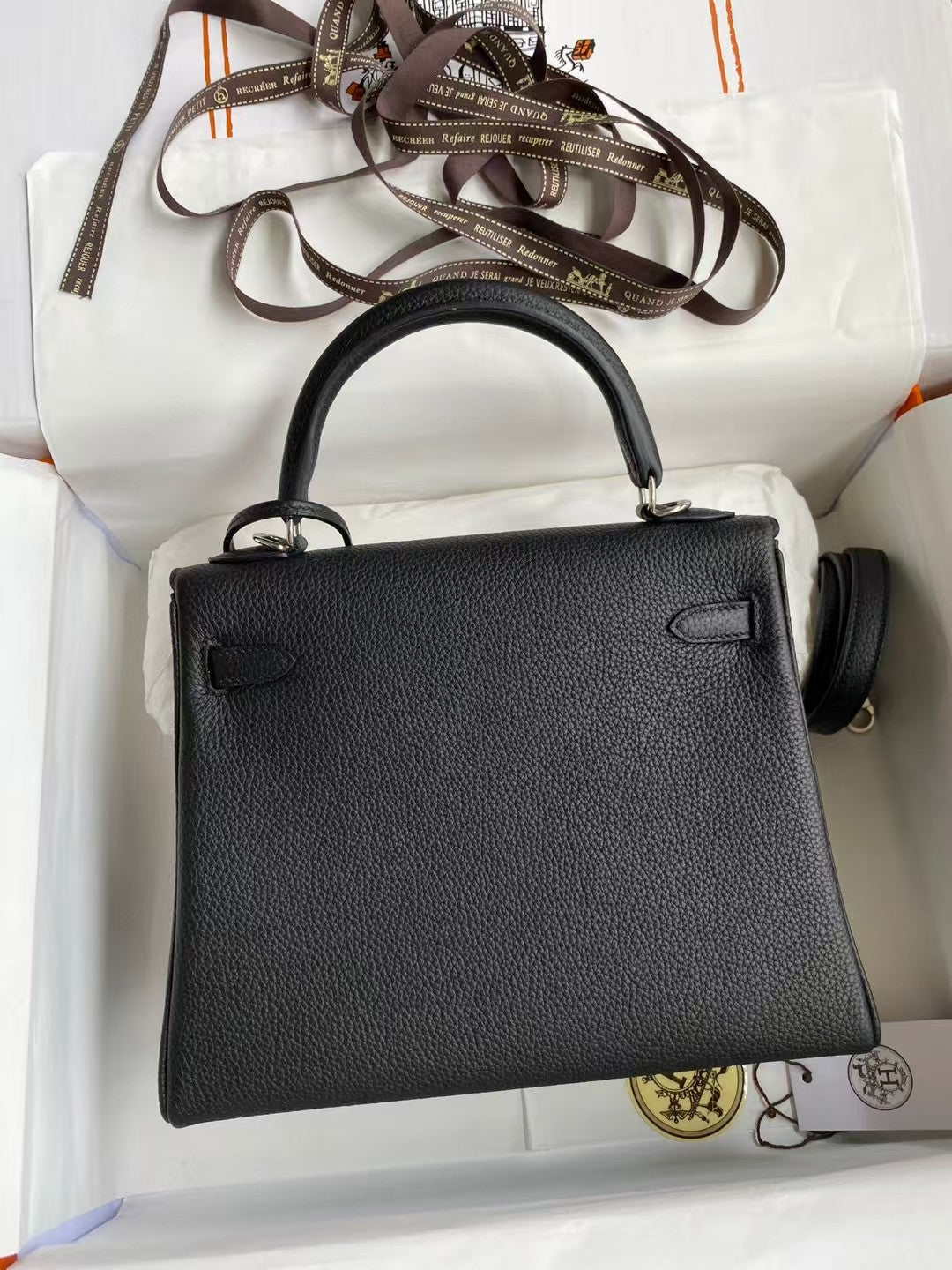HM Mini Kelly 20cm Black Togo Leather Silver Hardware