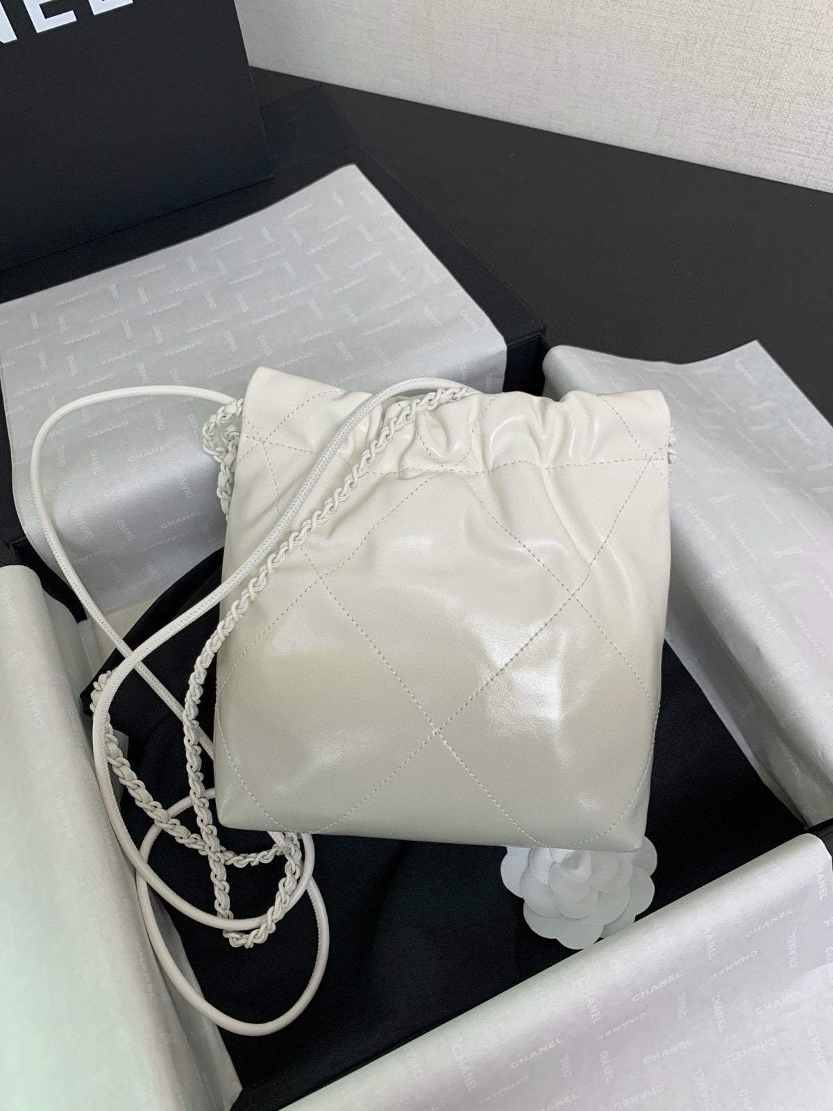 CC Mini 22 Hobo Bag White Grey Lambskin