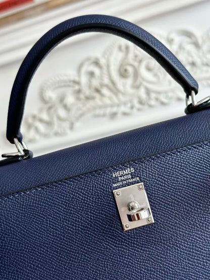 HM Kelly Sellier Blue Epsom Leather Silver Hardware