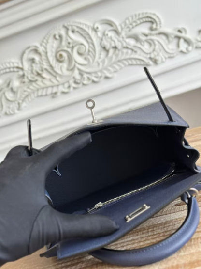 HM Kelly Sellier Blue Epsom Leather Silver Hardware