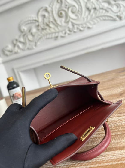 HM Mini Kelly 19cm Burgundy Epsom Gold Hardware