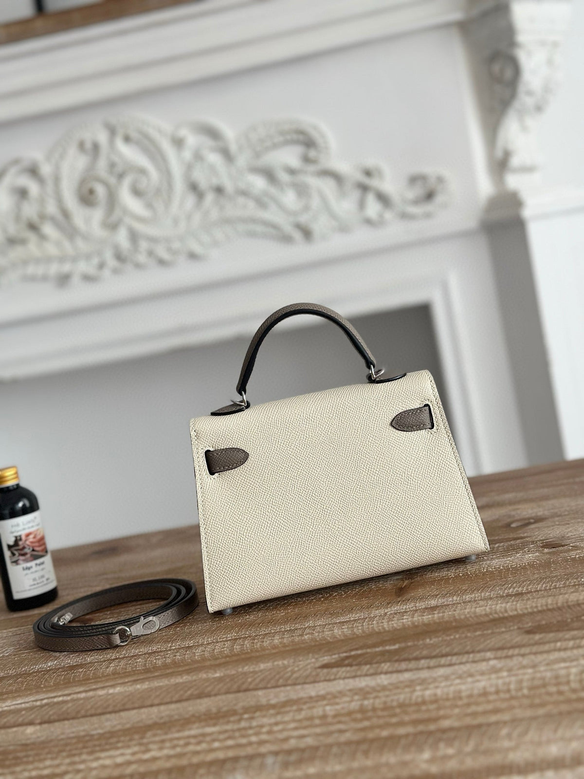 HM Mini Kelly 19cm Beige Mix Brown Epsom Silver Hardware