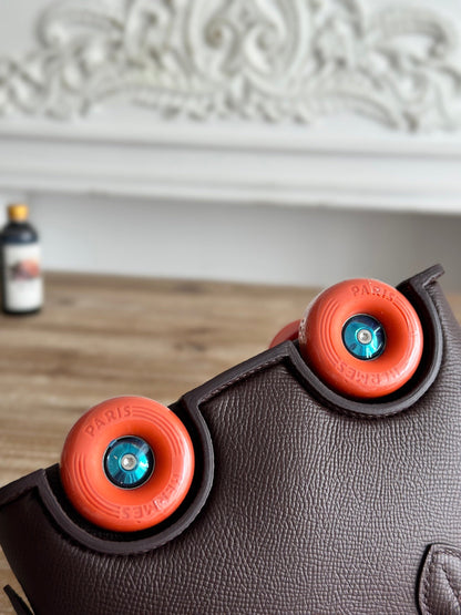 HM Bolide Mini 19cm Burgundy Epsom Leather on Orange Wheels