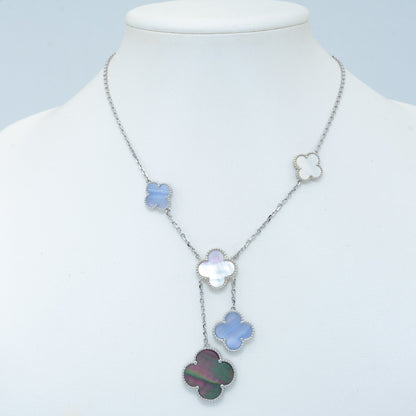 [GALE]CLOVER MOP CHALCEDONY NECKLACE SILVER 6 MOTIF