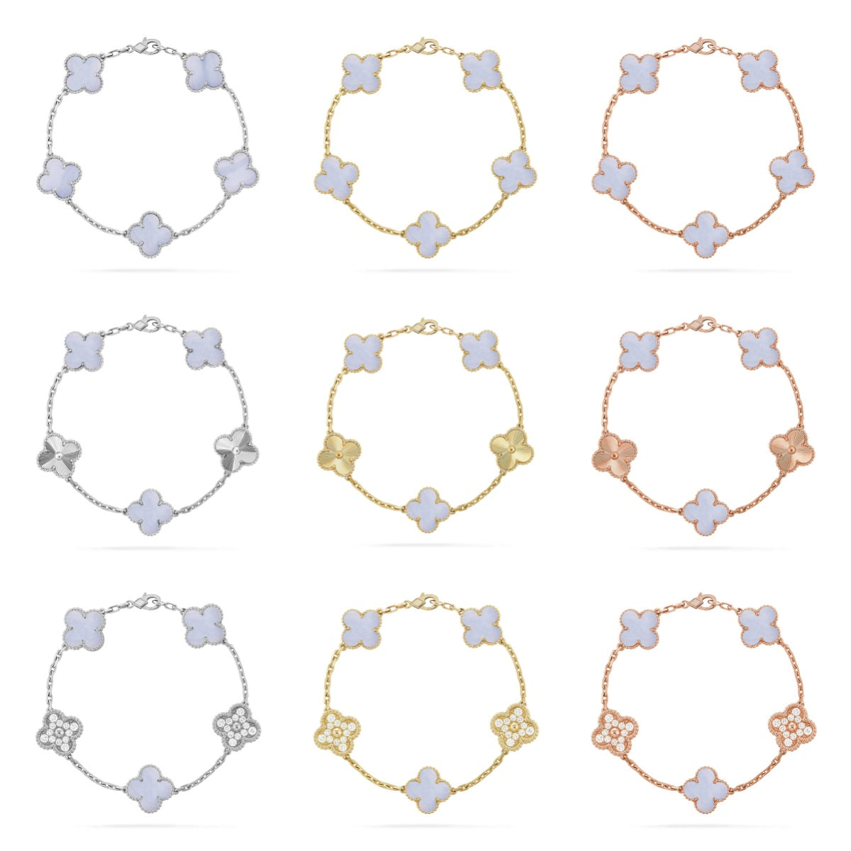 [GALE] CLOVER 5 MOTIF PURPLE CHALCEDONY BRACELET COLLECTION