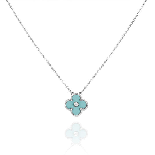 [NOVO]CLOVER 1 DIAMANT HELLBLAU SILBERHALSKETTE