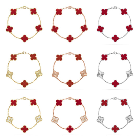 [GALE] CLOVER 5 MOTIF RED CORNELIAN BRACELET COLLECTION