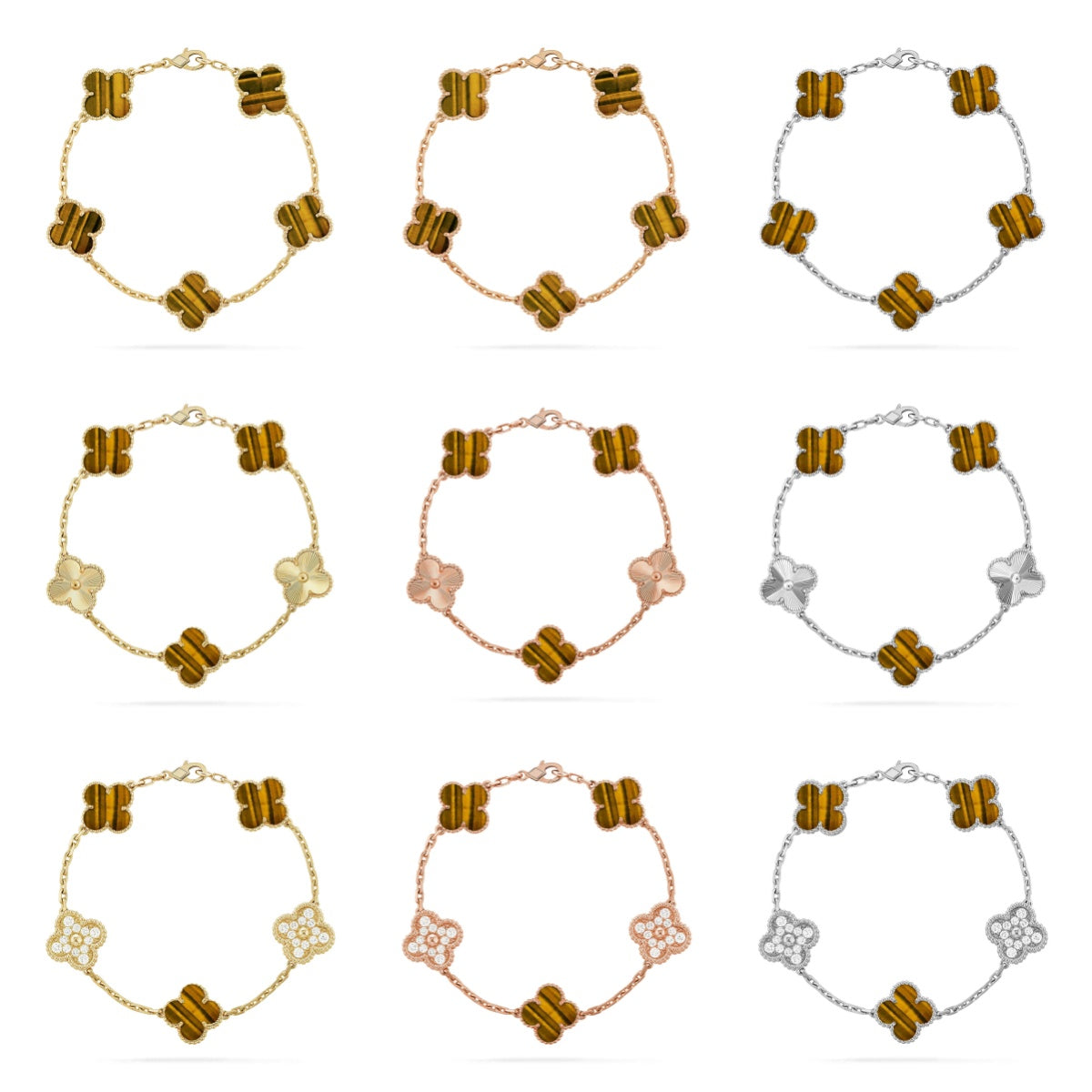 [GALE] CLOVER 5 MOTIFS TIGER EYE BRACELET COLLECTION