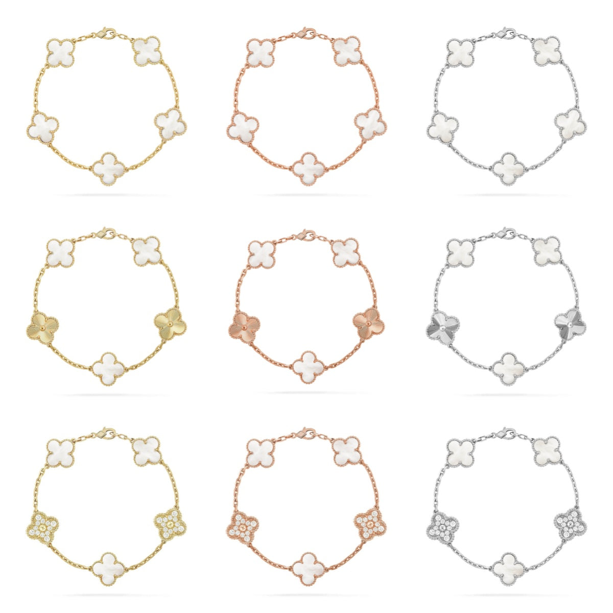 [GALE]CLOVER WHITE PEARL MOP 5 MOTIF BRACELET COLLECTION