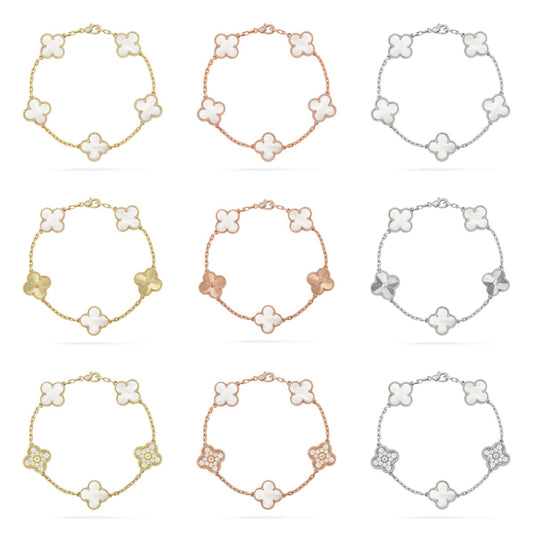 [GALE]CLOVER WHITE PEARL MOP 5 MOTIF BRACELET COLLECTION