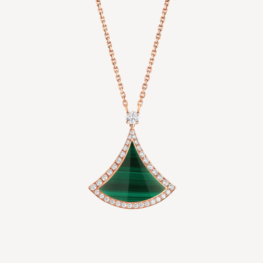 [GALE]DREAM MALACHITE DIAMOND PAVED PINK GOLD NECKLACE
