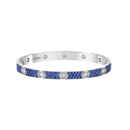 [GALE]Pave Gemstone Love &Force Large Horseshoe Diamond Duo Bracelet Stack Set