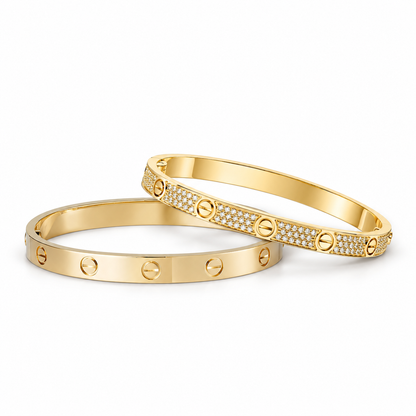 [GALE] LOVE  Classic & Diamond-Paved Bracelet Stack Set