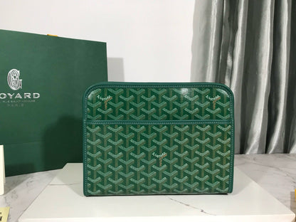 Goyard Jouvence Toiletry Bag Green PVC Fabric With Cowhide