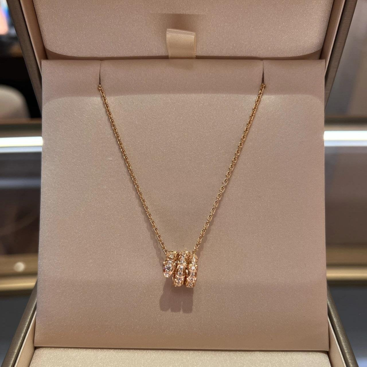 [GALE]SERPENTI PINK GOLD NECKLACE DOUBLE RING DIAMOND