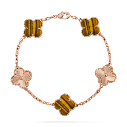 [GALE] CLOVER 5 MOTIFS TIGER EYE BRACELET COLLECTION