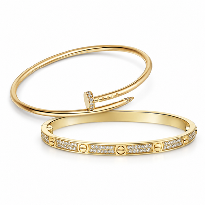 [GALE] JUSTE Diamond & LOVE Diamond-Paved Bracelet Stack Set