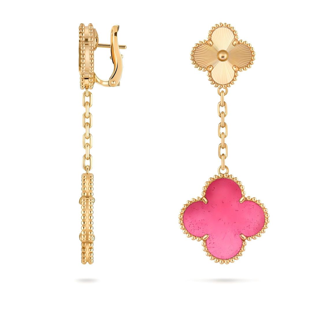 [GALE]NEW CLOVER 2 MOTIF PINK ENAMEL EARRINGS