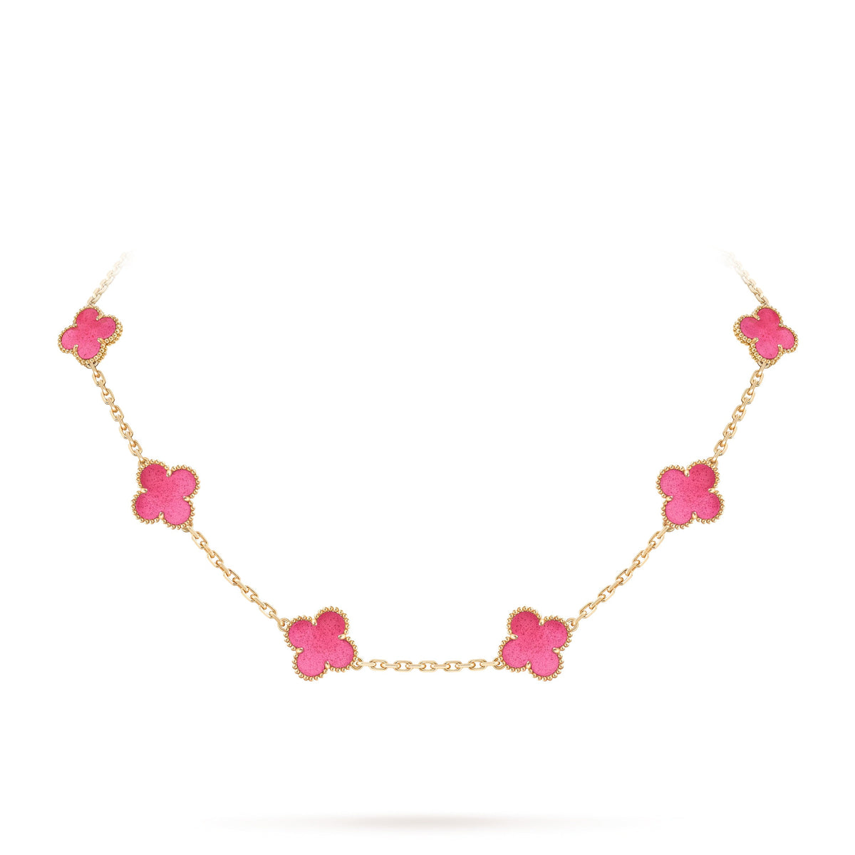[GALE]NEW CLOVER 10 MOTIFS PINK ENAMEL NECKLACE