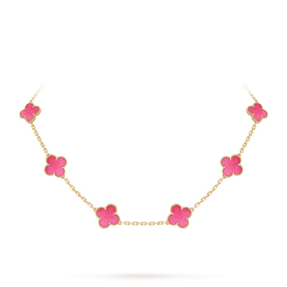 [GALE]NEW CLOVER 10 MOTIFS PINK ENAMEL NECKLACE