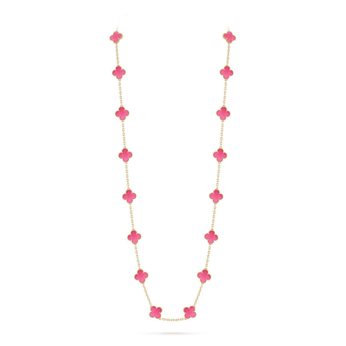 [GALE] NEW CLOVER 20 MOTIFS PINK ENAMEL NECKLACE