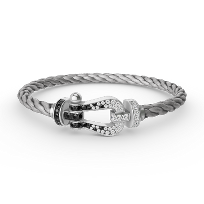 [GALE]FORCE LARGE HORSESHOE BLACK WHITE DIAMOND BRACELET SILVER