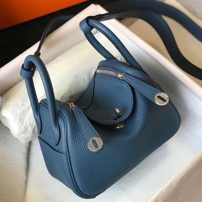 HM Mini Lindy 20cm Blue Agate Clemence Leather