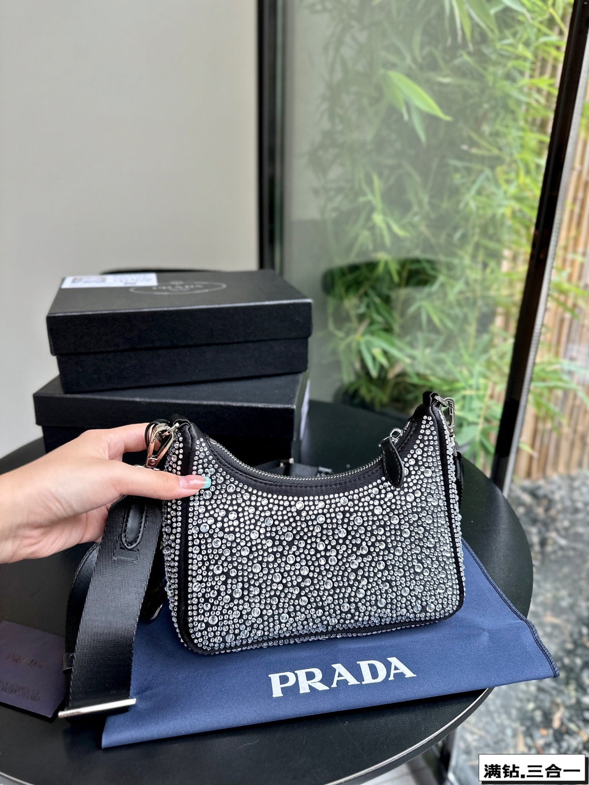 PRA 22 SATIN MINI-BAG WITH FULLY RHINSTONES