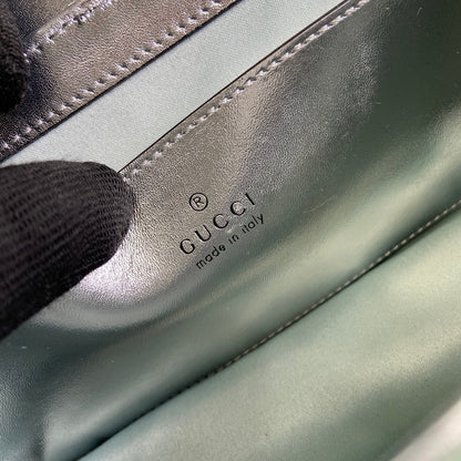GG MARMONT 23 SMALL SHOULDER BAG GREEN IRIDESCENT CALFSKIN
