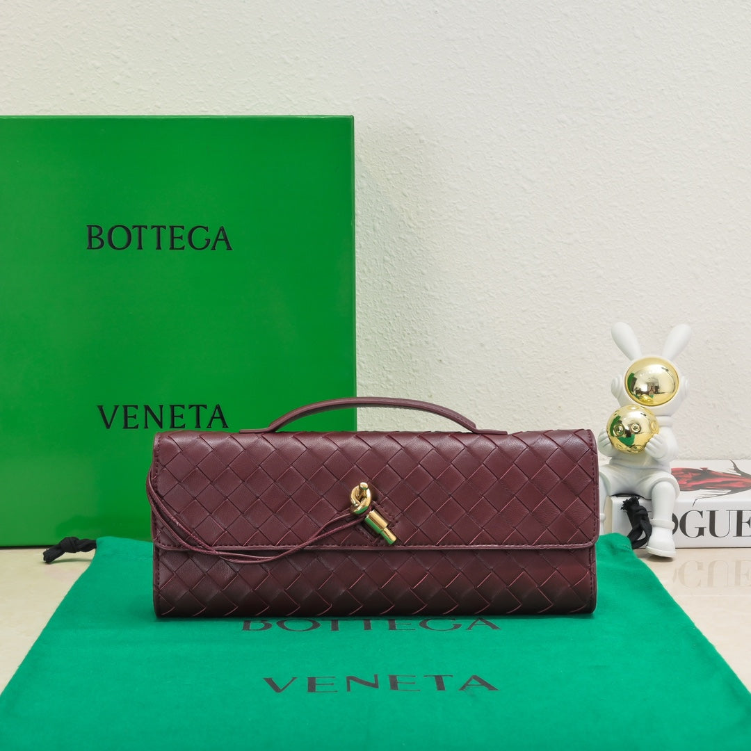 BV Long Clutch Andiamo With Handle 31cm Burgundy Calfskin Ghw