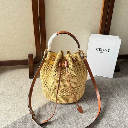 CLARA CLASSIC PANIER 25 IN BEIGE RAFFIA AND BROWN CALFSKIN