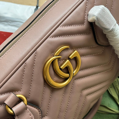 gg marmont medium top handle 35cm nude calfskin gold hardware
