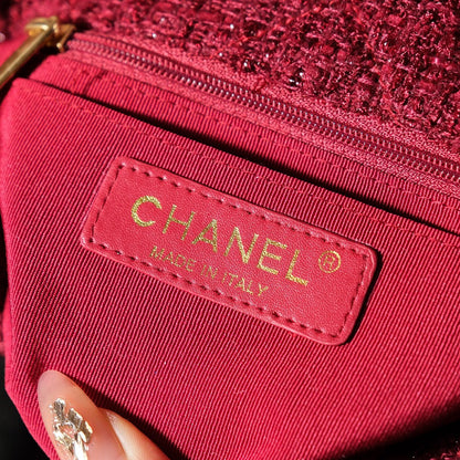 CC 24N Flap Bag 20cm Red Beige Tweed Sherling