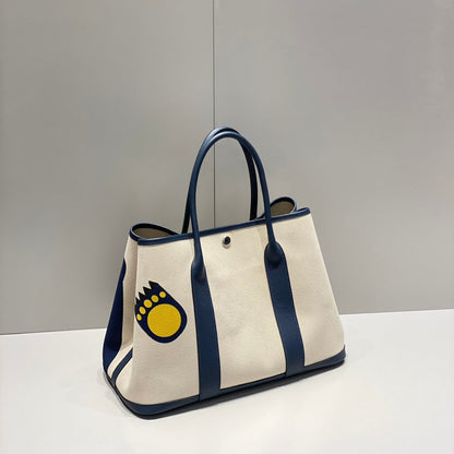 HM Garden Party 36 Beige mix Navy Blue Canvas and Negonda Calfskin 243391