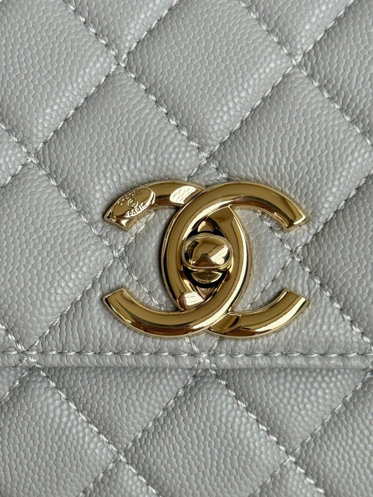 coco handle medium 29cm grey quilted caviar leather gold hardware