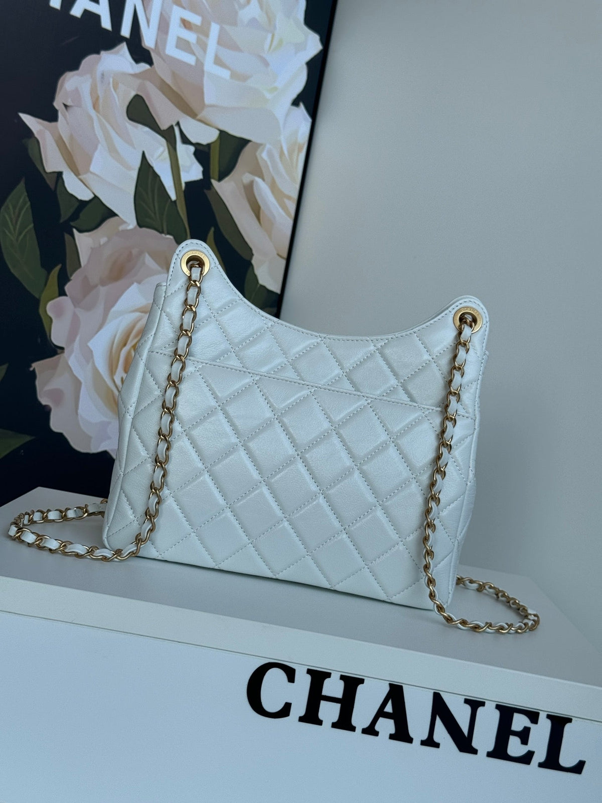 CC 23C Small Hobo Bag 21.5 Light Cloud Blue Lambskin Gold Hardware