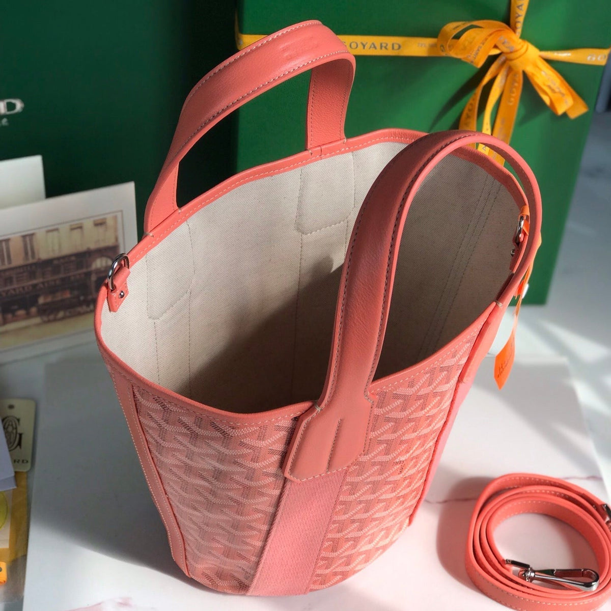 SMALL BELHARRA 24 IN PINK GOYARDINE CANVAS AND LAMBSKIN
