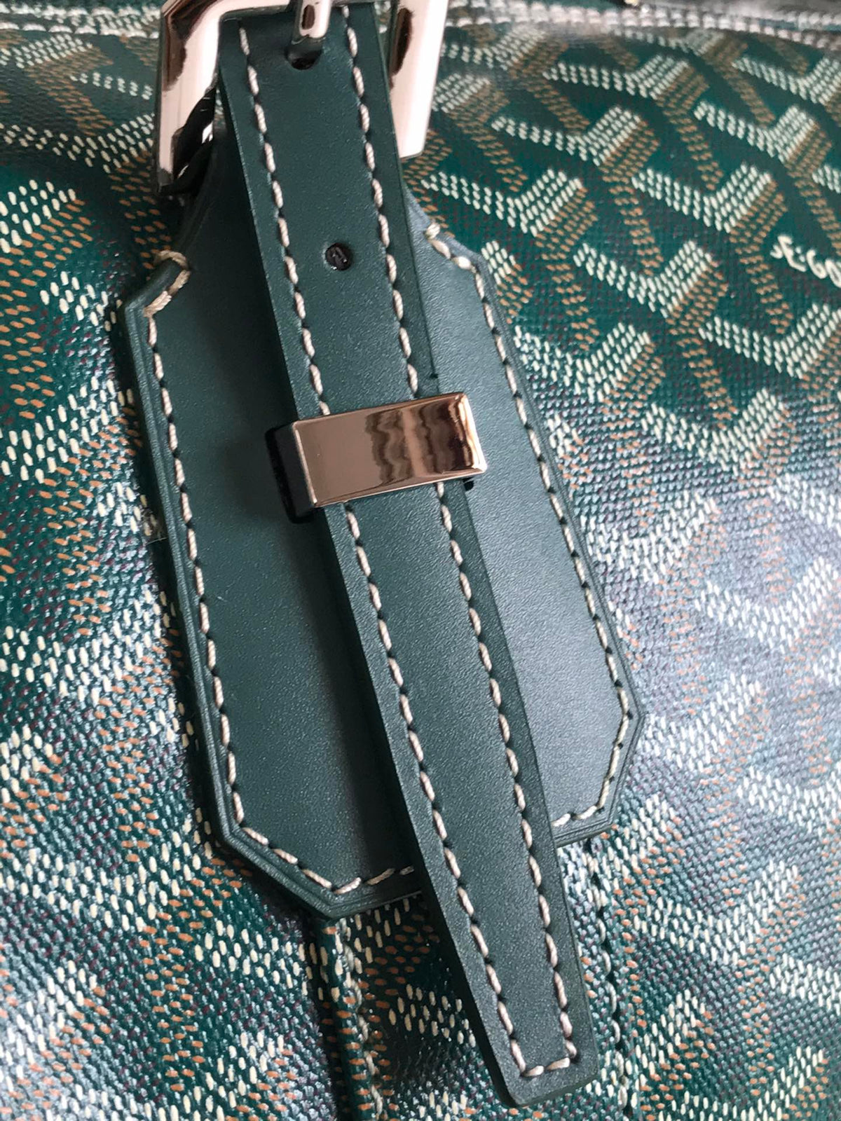 BOSTON 50 BAG IN GREEN GOYARDINE CANVAS AND CALFSKIN TRIM